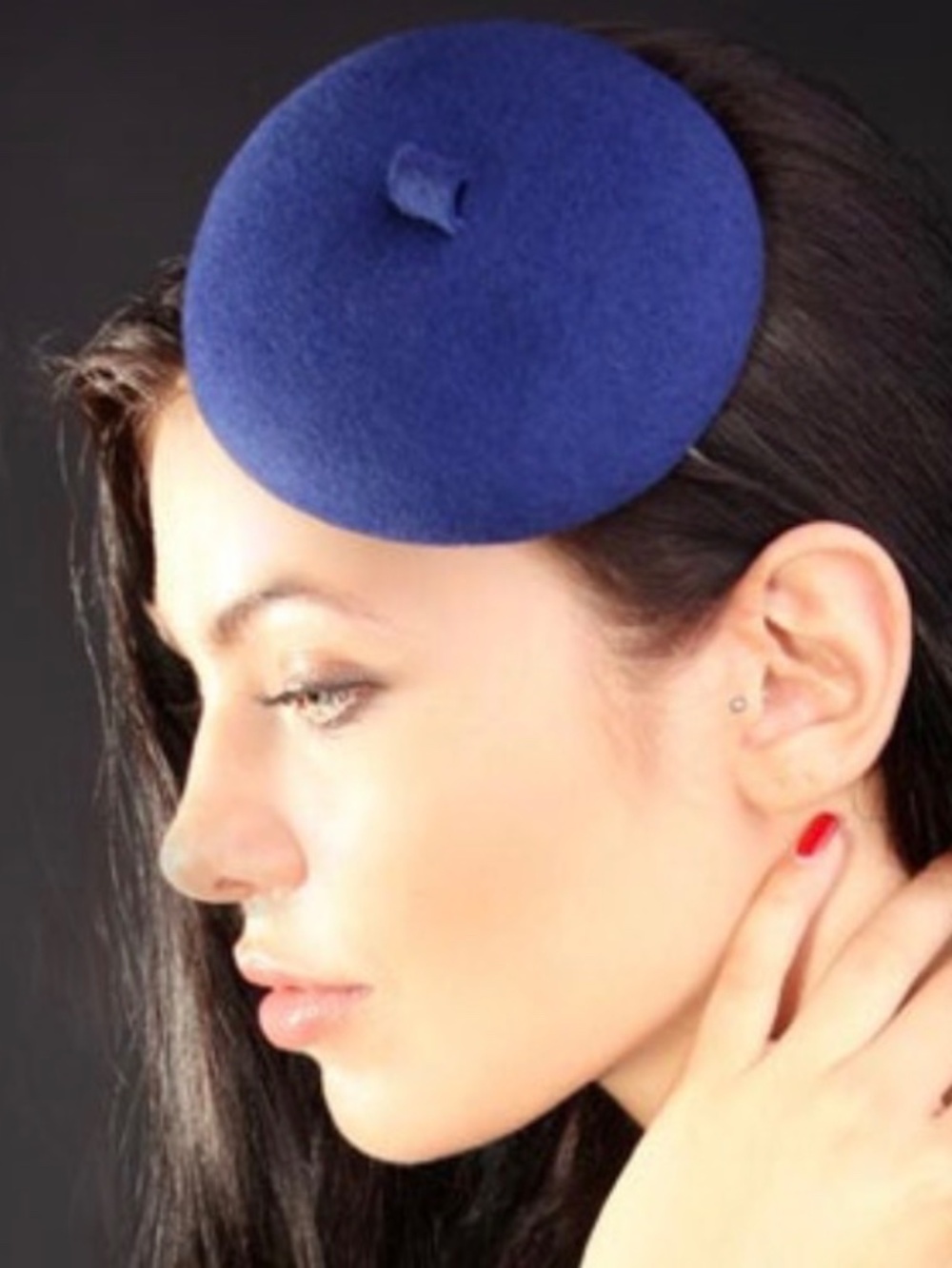 Blue Wool Mini Beret Fascinator - Picture 4 of 4